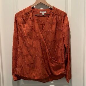 Orange semi sheer cross front blouse size S